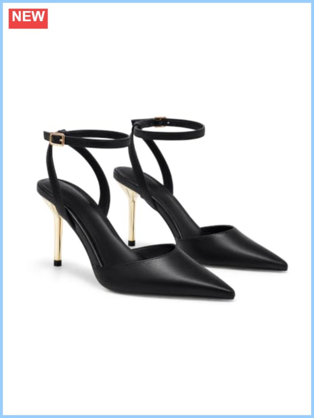 Women Pointed Toe Stiletto Heels Ankle Strap Dress Pumps Faux Leather Cushioned
